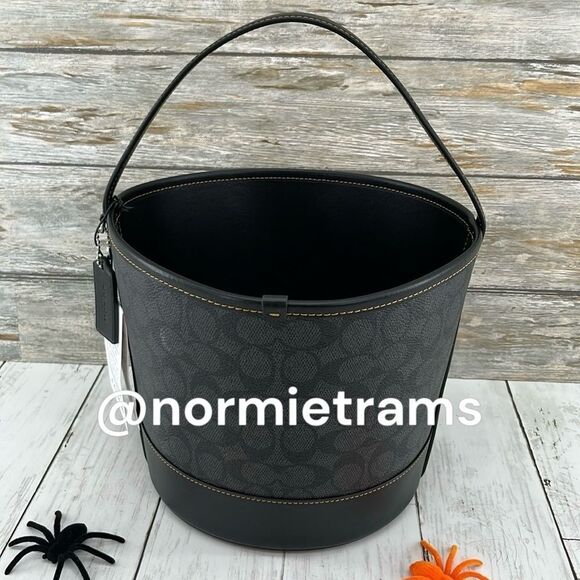 Trick Or Treat Bucket In Signature Canvas With Halloween Graphic Handbag Purse - Picture 7 of 11